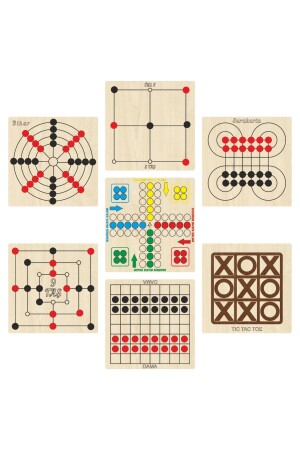 Intelligenz- und Strategiespielset aus Holz, 7 Teile, Ludo+Dame+3 Steine+9 Steine+Bihar+Surakarta und Tic-Tac-Toe eticsset247 - 7