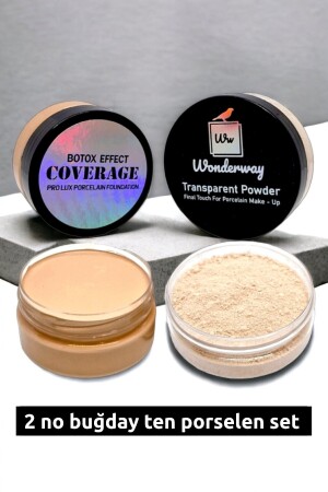 Intensives Concealer-Porzellan-Foundation- und transparentes Puder-Set Nr. 2, Weizenhautschwamm und Lipliner - 1