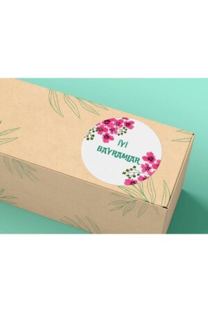 Iyi Bayramlar Etiket Mat Sticker Pembe Çiçek Kurban Bayramı Ramazan 4 Cm - 40 Adet - 2