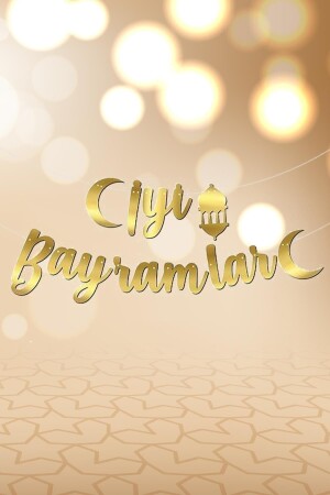 Iyi Bayramlar Kaligrafi Banner Gold Renkli Ipe Dizili Altın Ramazan Süsü - 2