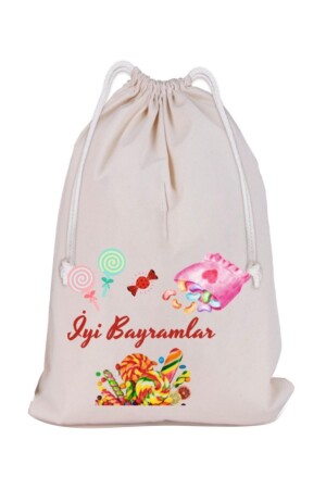 Iyi Bayramlar - Şeker - Ramazan Bayramı Temalı Ham Bez Kese -organik Hediyelik Kese 15-20 Cm- 1 Adet 3013 - 1