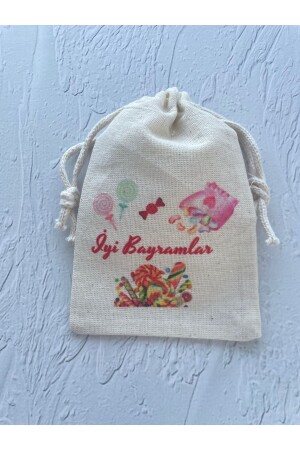 Iyi Bayramlar - Şeker - Ramazan Bayramı Temalı Ham Bez Kese -organik Hediyelik Kese 15-20 Cm- 5 Adet - 4