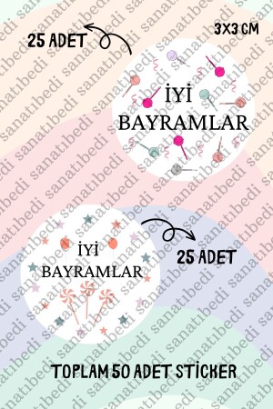 İyi Bayramlar Temalı Bayram Sticker Etiketi (50 Adet 3x3 cm) - 2