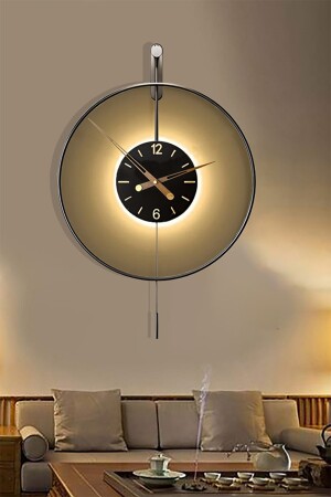 Izmir Led Time 60 cm schwarzes Metall, kabellose batteriebetriebene LED, moderne dekorative Pendel-Wanduhr aus Metall AGA001024005 - 3