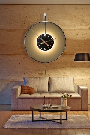 Izmir Led Time 60 cm schwarzes Metall, kabellose batteriebetriebene LED, moderne dekorative Pendel-Wanduhr aus Metall AGA001024005 - 4