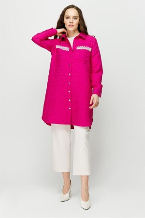 Jacke aus leichtem Stoff mit Doppeltaschen und Muschelmuster, Fuchsia - 1