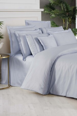 Jacquard Stripe Blue Double 260 Tc 100% Cotton Satin Duvet Cover Set SAREV. 3175508005 - 5