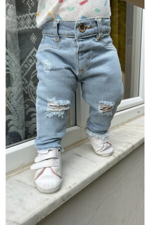 Jeans-Jeanshose für Kinder mit zerrissenen und ausgeschnittenen Details und verstellbarem elastischem Bund - 1