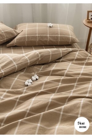 Jersey Golden Square Line Doppelbett-Bettbezug-Set Beige0210639 0214445111888948528 - 5