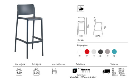 Joy - S Bar Sandalyesi 75 Cm 2 Adet - 11