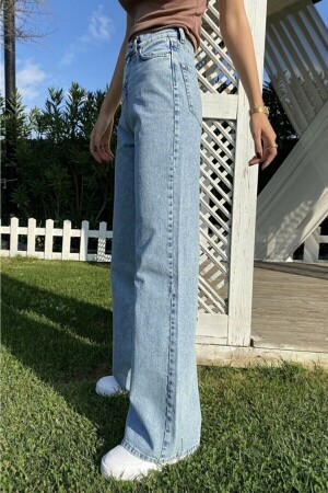 Julia 90er Jahre Snow Wash Blue Lycra Super High Waist Loose Jeans Palazzo Hose - 6