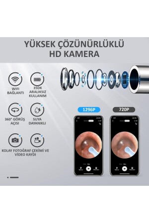 Kablosuz Wifi Kulak Temizleme Kamerası - Ios Android Iphone Uyumlu 1296p Hd Led Otoskop Kam - 8