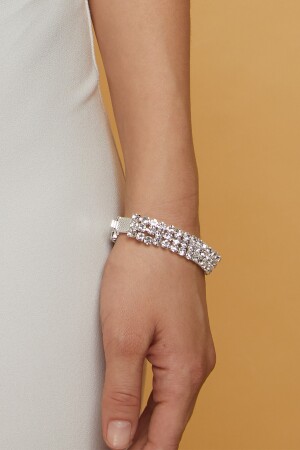 Kadın 3 Sıra Model Kristal Zirkon Taşlı Gümüş Pırlanta Abiye Düğün Nişan Söz Kına Parti Bileklik FR199 Crystal Stone Diamond Bracelet - 7