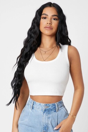 Kadın Beyaz Kare Yaka Crop Top Büstiyer - 1