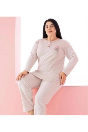 Kadın Büyük Beden Raporlu Pijama Takımı - 1