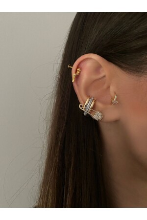 Kadın Çengelli Iğne Detaylı Kıkırdak Küpe Earcuff - 3