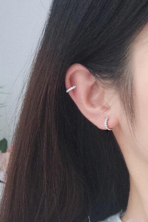 Kadın Gri Zirkon Taşlı Sıkıştırma Çelik Kıkırdak Küpe Ear Cuff - 3