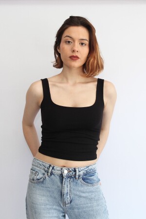 Kadın Siyah Askılı Crop Top - 1