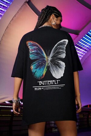 Kadın Siyah Butterfly Oversize T-shirt - K2116 - 3