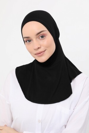 Kadın Tesettür Pratik Boyunluklu Hijab - Sporcu Bone - Siyah - 4