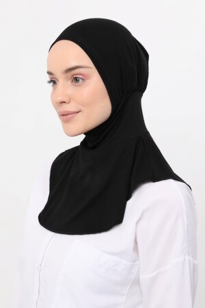 Kadın Tesettür Pratik Boyunluklu Hijab - Sporcu Bone - Siyah - 5