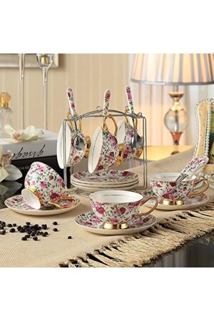 Kaffee-Tee-Set aus Porzellan – Premium Bone China Porezllan 19-teiliges Kaffeeservice - 2