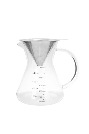 Kaffeekanne aus Borosilikatglas mit Metallsieb – 600 ml Filterkaffeekanne - 6