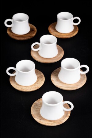 Kaffeeservice für 6 Personen mit Holzteller, Bambustassenset, Ceramiccup KF0401 - 4