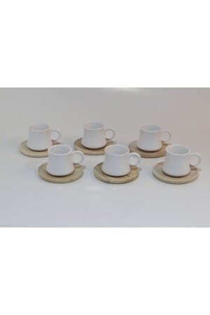 Kaffeeservice für 6 Personen mit Holzteller, Bambustassenset, Ceramiccup KF0401 - 6