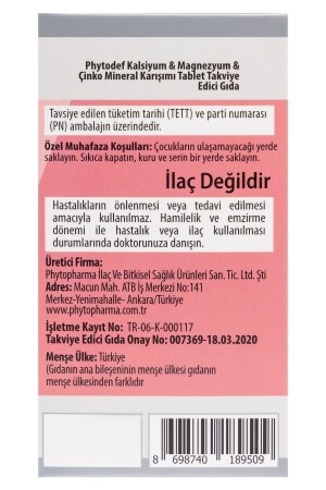 Kalsiyum Magnezyum Çinko - 60 Tablet (CALCİUM MAGNESİUM ZİNC) PHYTDFCLSYM - 7