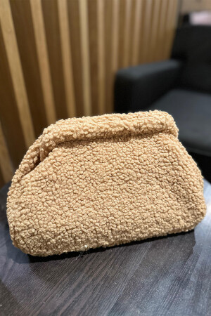 Kamelfarbene Plüsch-Teddy-Clutch-Portfoliotasche für Damen - 4