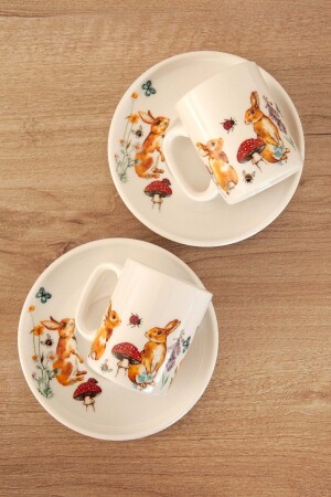 Kaninchen-Retro-Kaffeetassen-Set für zwei BPD1978 - 1