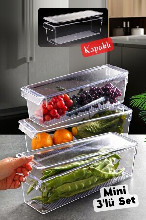 Kapaklı Mini Tall Clear Buzdolabı & Dolap İçi Düzenleyici Organizer - 3 Adet NDY-EP-615 - 4