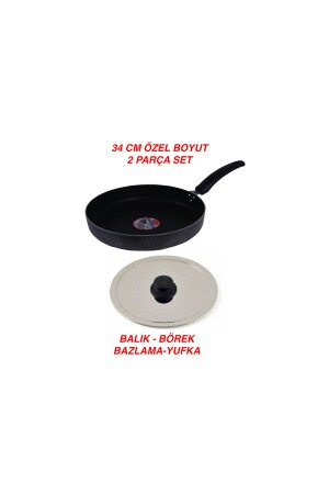 Kapaklı Tava-34 Cm Özel Büyük Boy Yufka Börek Balık Izgara Bazlama Tavası KBTK34 - 1