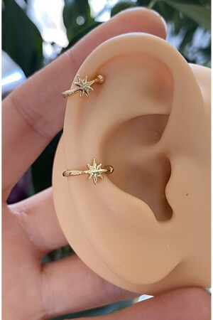 kararmaz yıldız earcuff sıkıştırmalı kıkırdak conch orbital delik gerektirmeyen küpe - 2