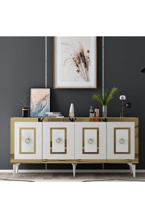 KARYA SIDEBOARD MIT 4 TÜREN UND REGALEN WEISS-GOLD KNS8046 - 1