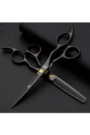 Kasho 3-teiliges 6-Zoll-17-cm-Friseurscheren-Set für Friseure, schwarz, mit Ledertasche, gerade und mittlere Schere - 2