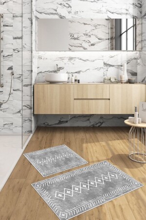 Kaymaz Taban Yıkanabilir 2 Li 60x100 - 50x60 Banyo Halısı Paspas Klozet Takımı - 3