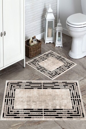 Kaymaz Taban Yıkanabilir 2 Li 60x100 - 50x60 Banyo Halısı Paspas Klozet Takımı Th015Bej - 2