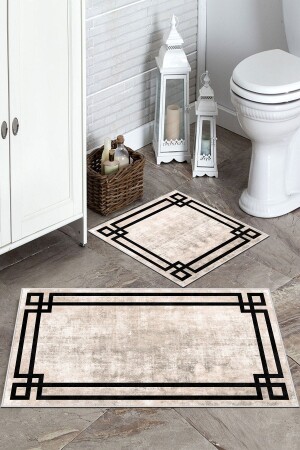 Kaymaz Taban Yıkanabilir 2 Li 60x100 - 50x60 Banyo Halısı Paspas Klozet Takımı Th028Classic - 2