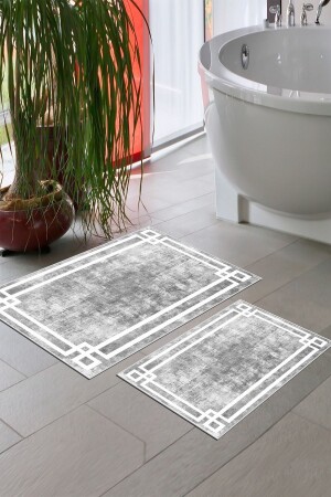 Kaymaz Taban Yıkanabilir 2 li 60x100 - 50x60 Banyo Halısı Paspas Klozet Takımı Th028Classic - 1