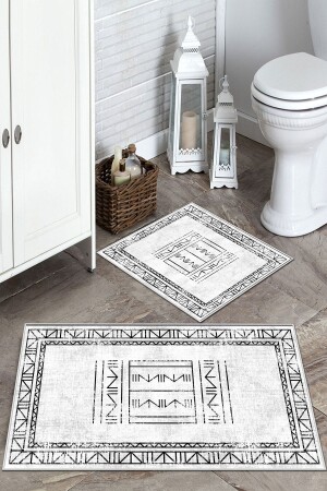 Kaymaz Taban Yıkanabilir 2 Li 60x100 - 50x60 Banyo Halısı Paspas Klozet Takımı Th037bohem - 4