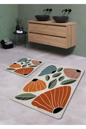 Kaymaz Taban Yıkanabilir 2’li Banyo Paspası - Garden Desenli 60*100 Cm - 50*60 Cm BM0185 - 6