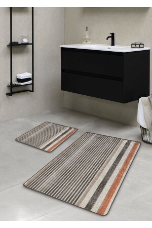 Kaymaz Taban Yıkanabilir 2’li Banyo Paspası - Soft Çizgi Desenli 60*100 Cm - 50*60 Cm BM0036 - 3