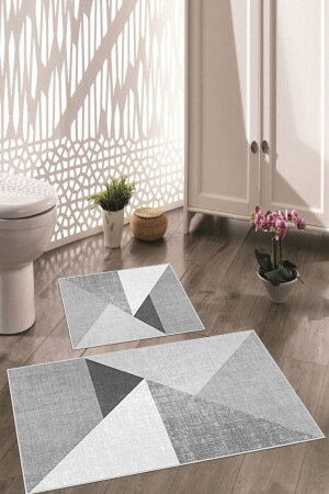 Kaymaz Taban Yıkanabilir 2'li Set Banyo Halısı Banyo Paspası Klozet Takımı Th0040 - 3