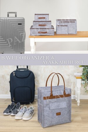 Keçe Lüks Derili Ayakkabı Ve Bavul Organizer Çantası Set Gri SZH-BAVULAYAKKABI-E1130 - 1