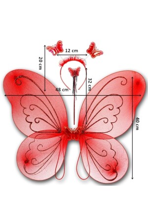 Kelebek Kanat- Asa Ve Taç 3'lü Set - Kırmızı - 4
