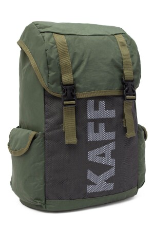 Khakifarbener Unisex-Rucksack aus Crinkle-Gewebe, wasserabweisend, Kordelzug, für Reisen, Sport, Outdoor, Schule, mit Logo - 2