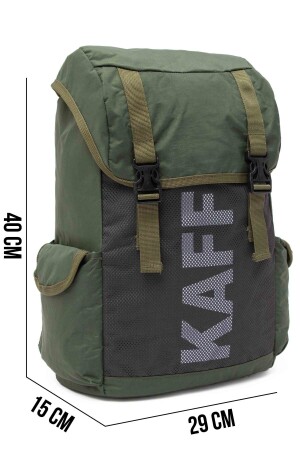 Khakifarbener Unisex-Rucksack aus Crinkle-Gewebe, wasserabweisend, Kordelzug, für Reisen, Sport, Outdoor, Schule, mit Logo - 7