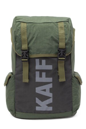 Khakifarbener Unisex-Rucksack aus Crinkle-Gewebe, wasserabweisend, Kordelzug, für Reisen, Sport, Outdoor, Schule, mit Logo - 2